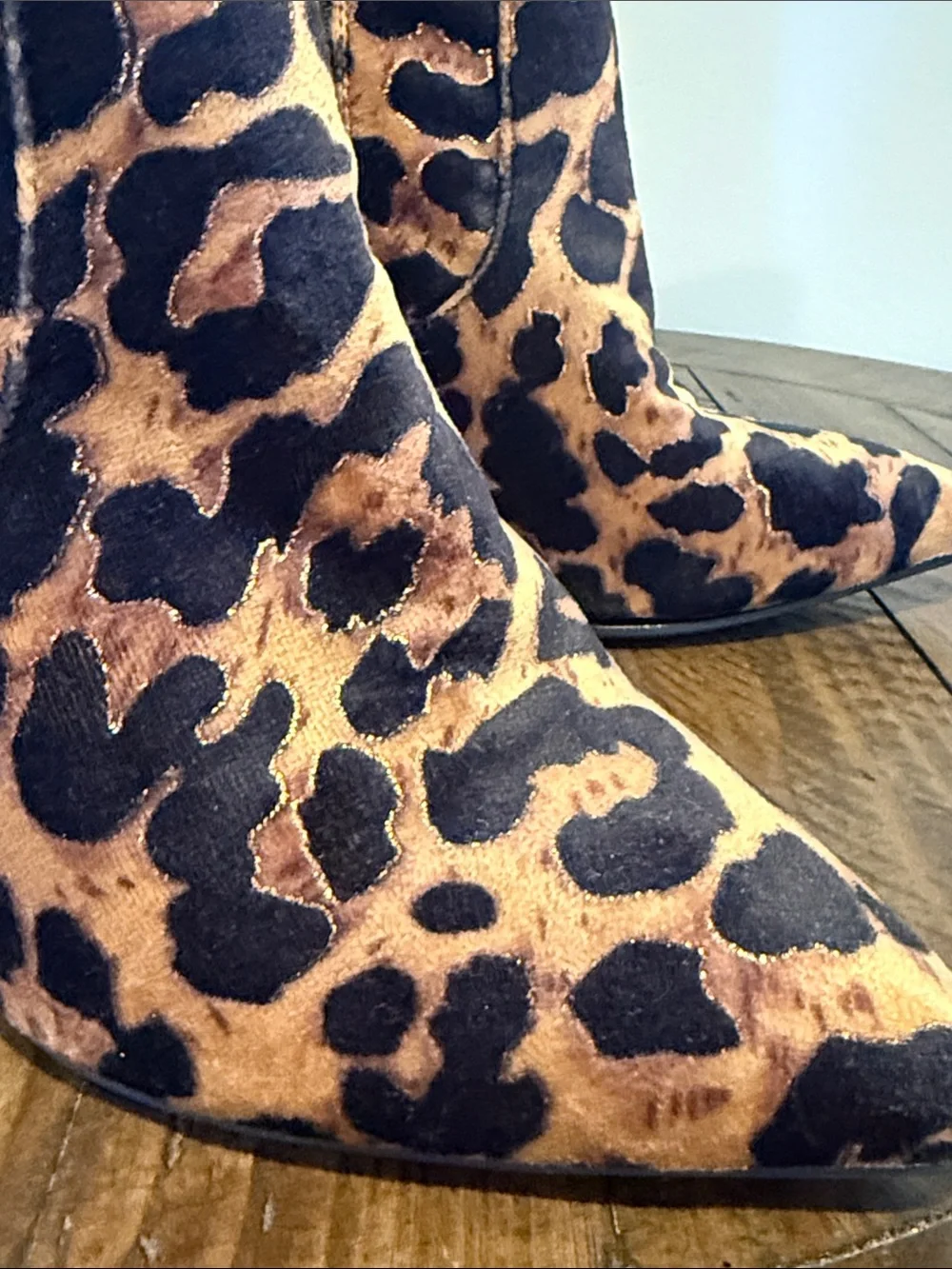 IDIFU Leopard Print Ankle Booties with Gold Zipper